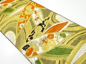 アンティーク　笹の葉に菊桐模様織出し袋帯（着用可）
